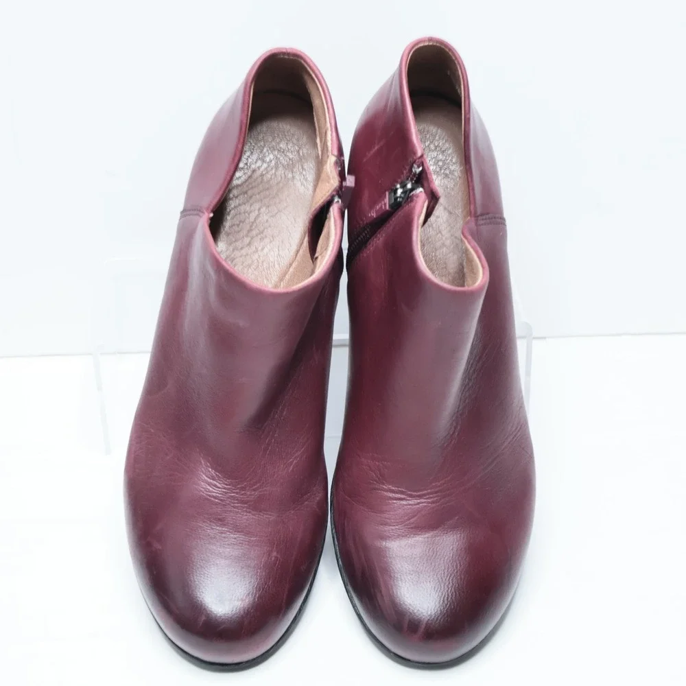 Dansko Maria Burgundy Leather Ankle Boots‎ Women Size 38 Block Heel Zip
